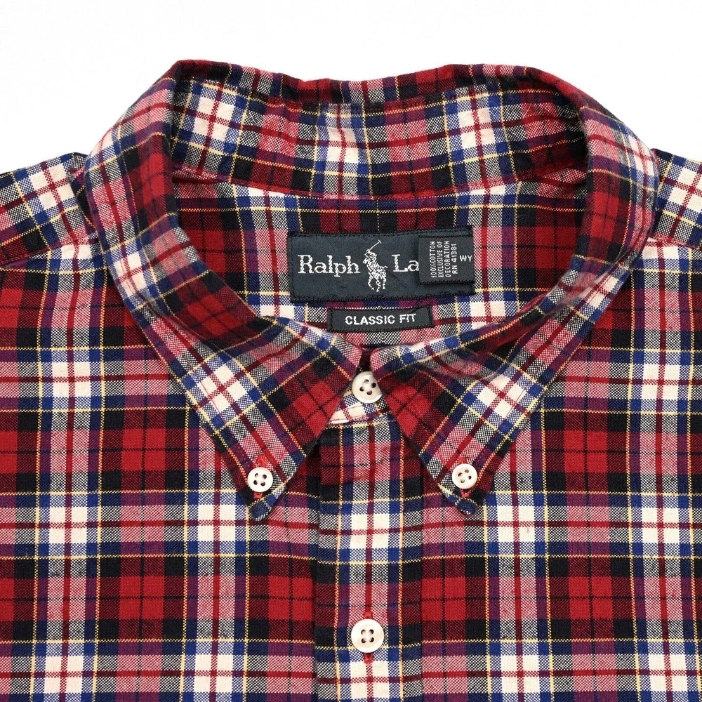 Vintage Polo Ralph Lauren Shirt Mens Plaid Button Down Oxford Cloth XL‎ Preppy